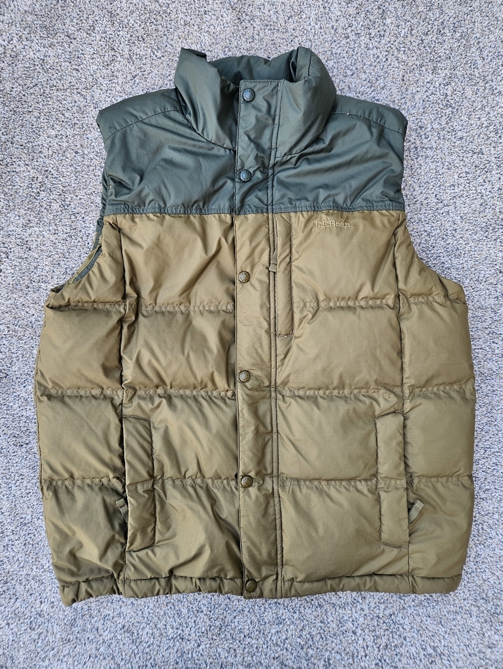LL Bean Mens Down Vest Olive Green DownTek Jacket Zip Up Coat Outdoor Large Tall